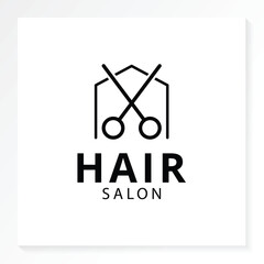 hair salon home logo with scissor icon isolated in white