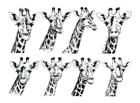 Set of of the giraffe, hand drawn giraffe 
