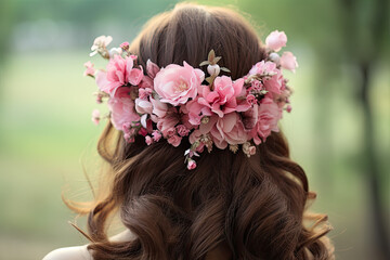 Naklejka premium pink wedding hair decor with flowers