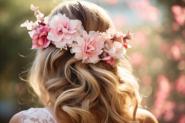 Naklejka premium pink wedding hair decor with flowers