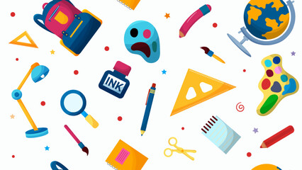 Colorful Seamless Pattern School Supplies