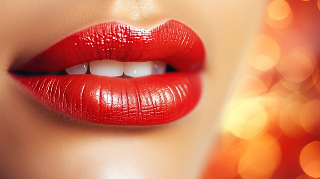 Sexy Lips. Red Lips Beauty Makeup Details.