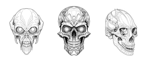 Horror alien skull. Terrible mask for coloring. Mystical and spooky creatures created  with generative AI.
