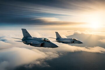 airplane in the sky at sunset generating by AI technology