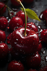 Fresh cherry with drops of water. Generative AI