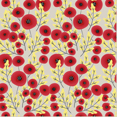 Seamless pattern with cute poppies