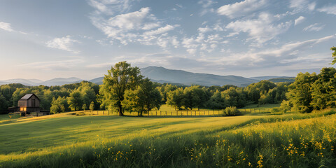 Obraz premium Panoramic beautiful summer nature with assortment colorful flowers and green meadows view