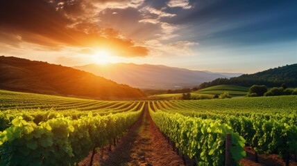 agriculture background with vineyard field - obrazy, fototapety, plakaty