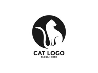 Cat logo design vector, Circle cat silhouette logo vector template