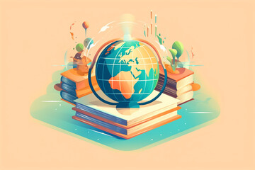 Back to school, education and knowledge concept. Illustration of various school, education and learning colorful clip art objects illustrations background with copy space. Generative AI