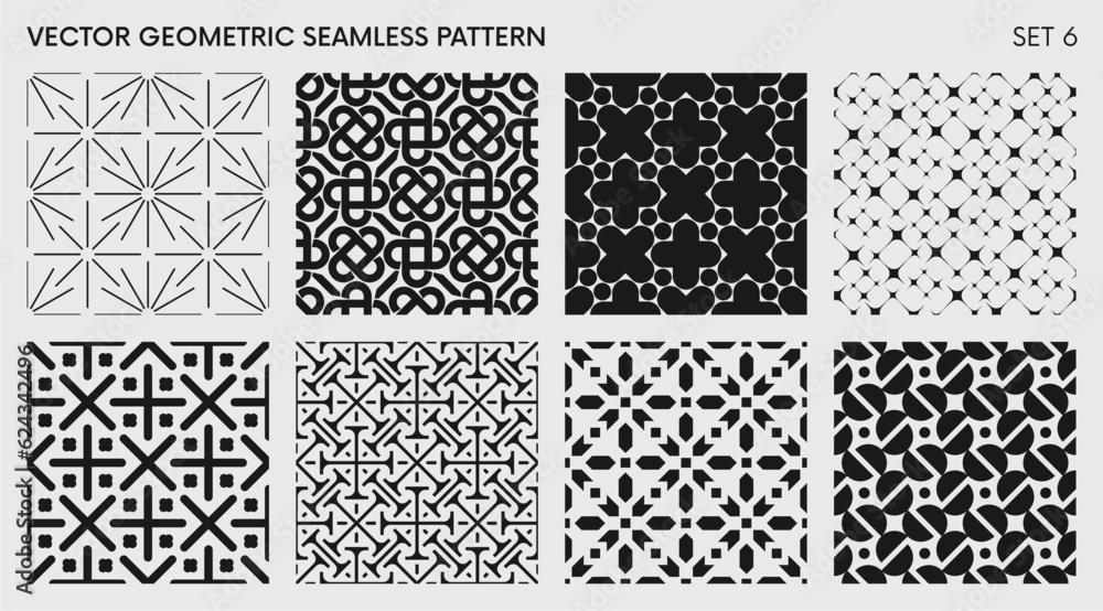 Leinwandbilder Seamless vector elegant abstract geometric pattern for various design, Black and white rhythmic repeating texture, creative modern background with element various shapes, set 6