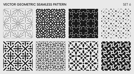 Seamless vector elegant abstract geometric pattern for various design, Black and white rhythmic repeating texture, creative modern background with element various shapes, set 6