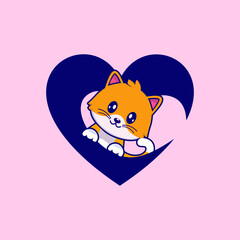 Obraz premium Cat cartoon vector icon, Cute and happy cat with love vector illustration isolated