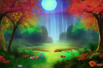 Obraz na płótnie Canvas Morning forest. AI generated illustration