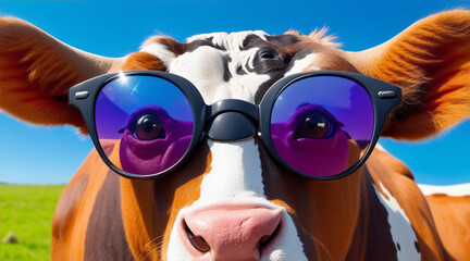 Cow funny image with sun glass