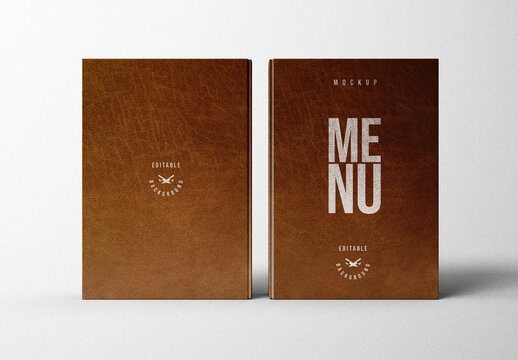 Menu Mockup &ndash; Dual Front and Back Leather Texture Display for Premium Restaurant Branding