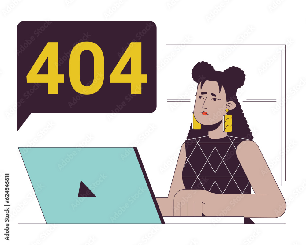 Poster Technical failure for remote worker error 404 flash message. Empty state ui design. Tech issue on laptop. Page not found popup cartoon image. Vector flat illustration concept on white background