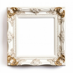 Empty vintage white wood square frame isolated on white background for wall art mockup, generative ai