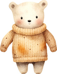Teddy bear in knitted sweater watercolour illustration created with Generative AI technology