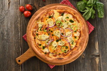 Delicious crunchy edge my heart stayed in the Aegean pizza with vegetables