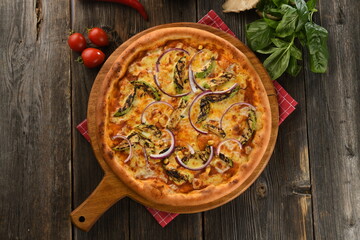 Delicious grilled zucchini pizza with vegetables
