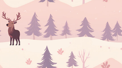 Naklejka premium seamless pattern landscape with deer, card, backdrop