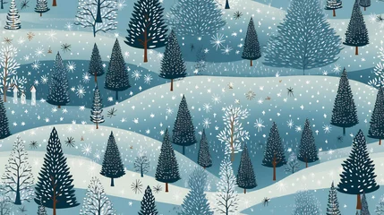seamless pattern snow covered landscape with trees