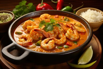 Shrimp stew. Traditional dish of Brazilian cuisine and consumed throughout the Brazilian coast, Moqueca de Camarao - obrazy, fototapety, plakaty