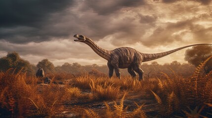 Sauropod dinosaur in 3d render. Generative AI