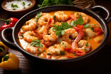 Fototapeta premium Shrimp stew. Traditional dish of Brazilian cuisine and consumed throughout the Brazilian coast, Moqueca de Camarao