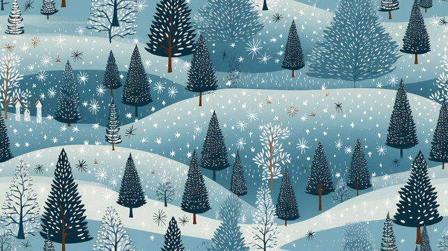 seamless pattern snow covered landscape with trees