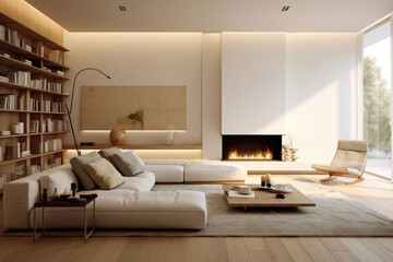 Serene Living Room With Clean Lines And Neutral Colors Minimalist Interior Design. Generative AI
