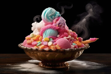 Whimsical Cotton Candyinspired Dessert With Sugary Toppings. Generative AI