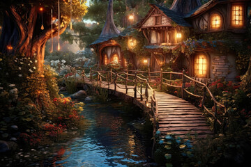 Enchanting, Fairy Tale Garden With Whimsical Pathways And Fairy Lights. Generative AI