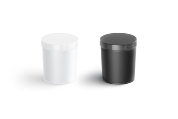 Blank black and white powder can mockup, side view