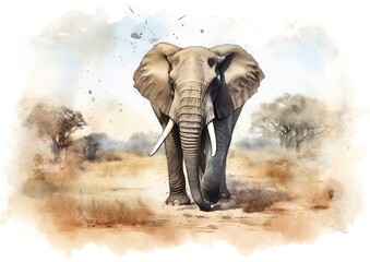 Fototapeta na wymiar Watercolor of an African elephant. Generative AI