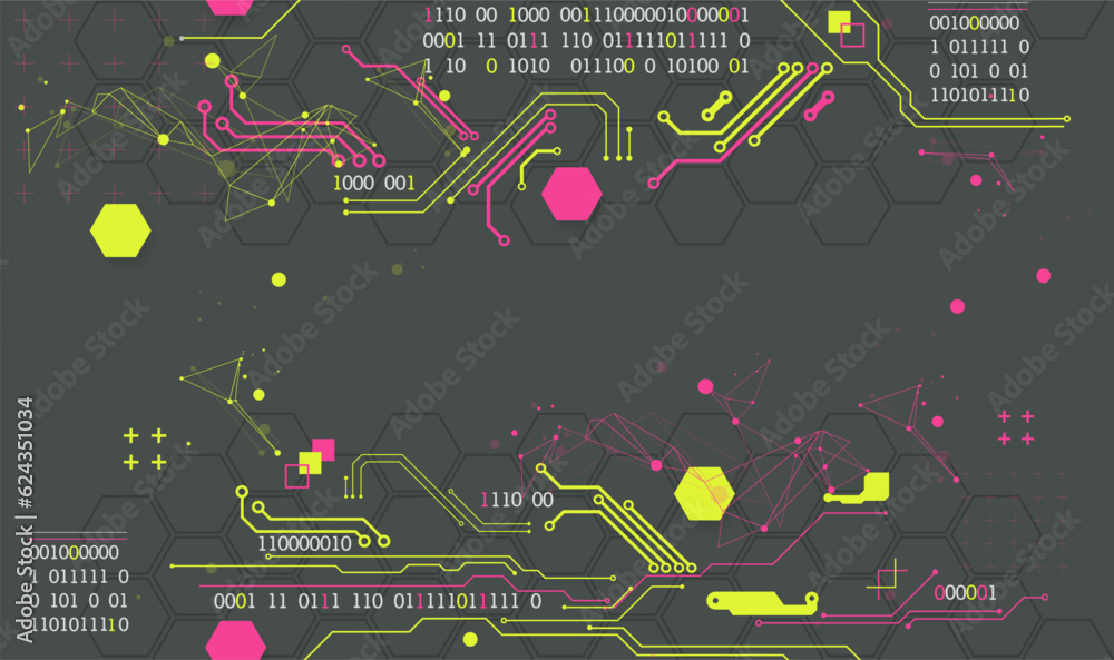 Poster Abstract technology concept. Circuit board, high computer color background.