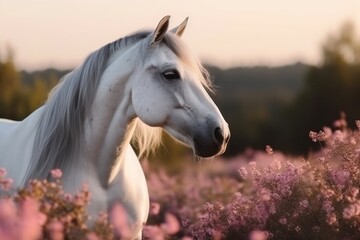 Beautiful portrait of a horse in the field. Generative AI