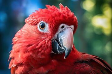 Fototapeta premium Close up of a red scarlet macaw parrot. Generative Ai