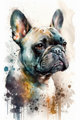 Fawn French Bulldog dog watercolor painting. 