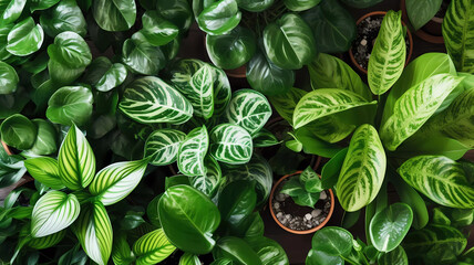Green houseplants top view background. Generative ai design.