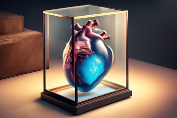 Anatomical Organ like a heart that grows in the future, glass case, science, medical, medical heart