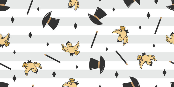 Bird magic jugglery doodle pattern