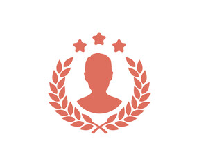 Bronze silhouette circular laurel foliate with a male avatar, wheat and oak wreaths depicting an award, achievement, heraldry logo design. Bronze laurel emblem vector design and illustration.

