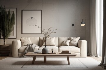 Neutral colored modern living room decor. Mockup of an interior. Generative AI