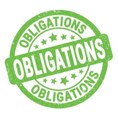 OBLIGATIONS text written on green round stamp sign.