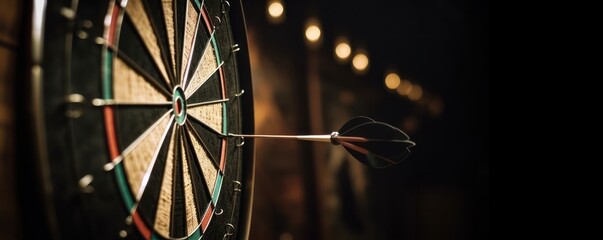 Success goal - Close up on a dart hitting the centre of the target - banner