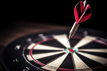 Success goal - Close up on a dart hitting the centre of the target.
