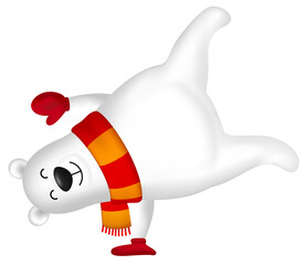 White bear with scarf. Merry Christmas and happy new year. Cartoon character design, illustration.