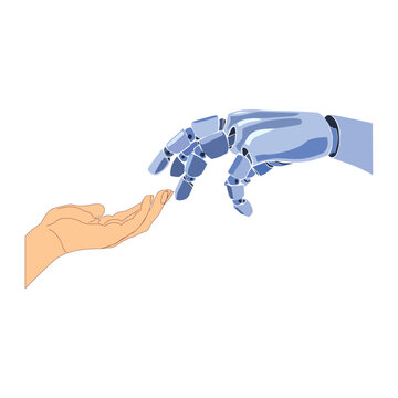 vector image hand and hand work information technology people and robots